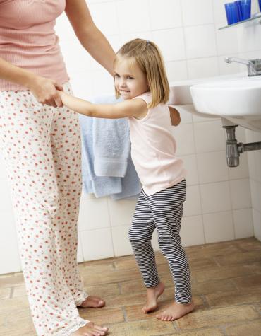 Mom and child in bathroom