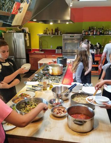 Teens cooking together