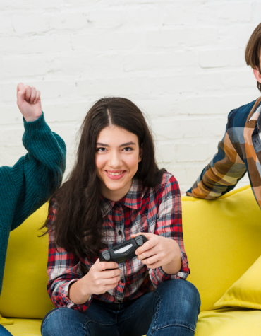 Group of teens playing Minecraft