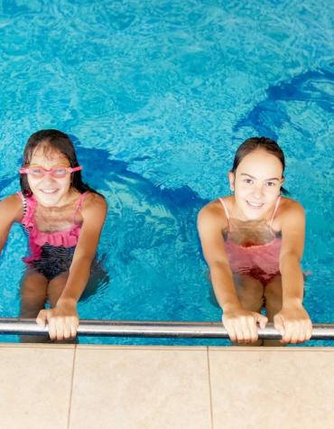 two girls in pool