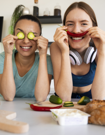 2 girls playing making snacks